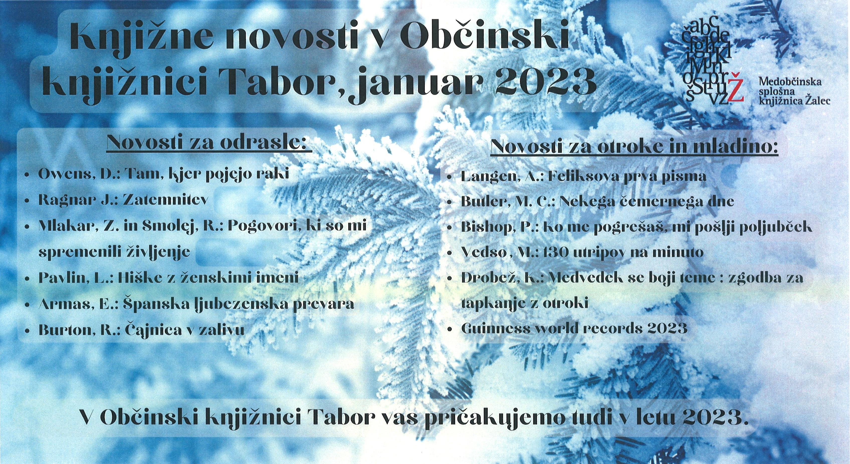 Januarske knjižne novosti v občinski knjižnici Tabor